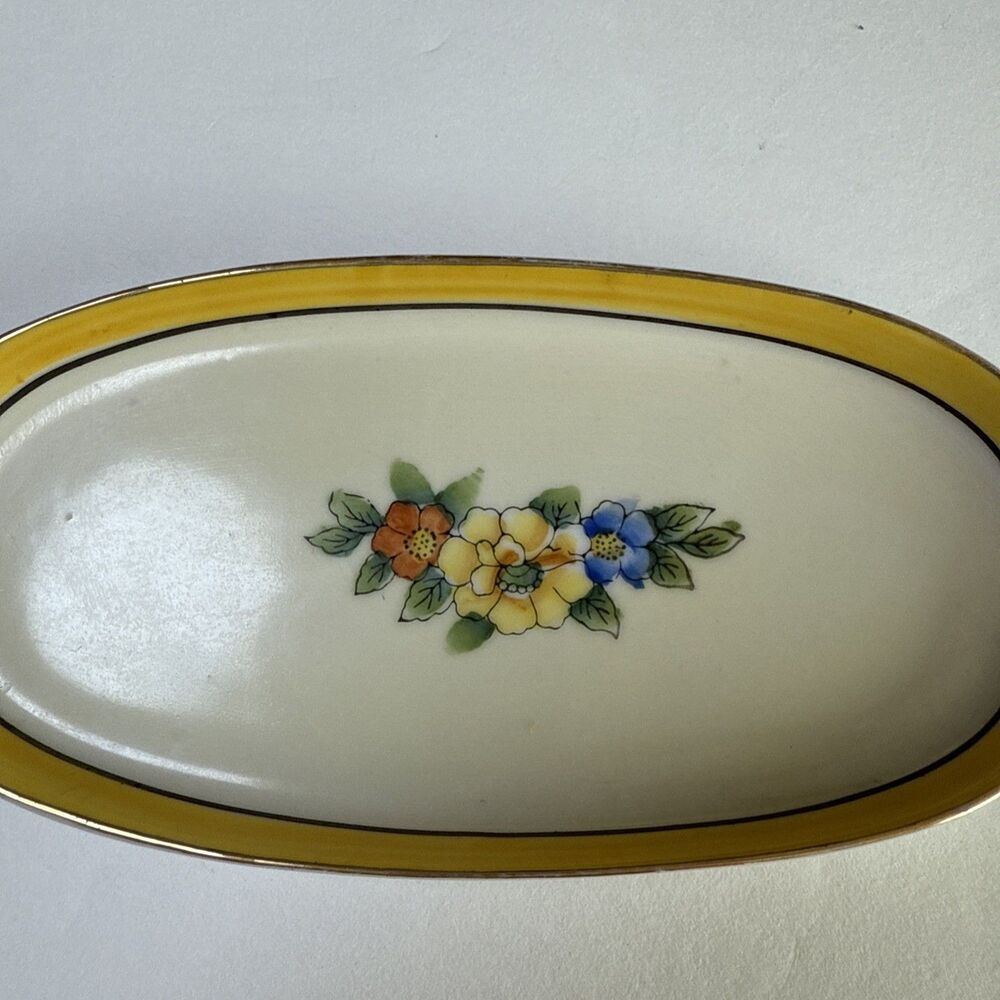 VTG Noritake Hand-Painted Lemon Wedge Dish Server or‎ Butter Dish with Handles - Picture 2 of 7